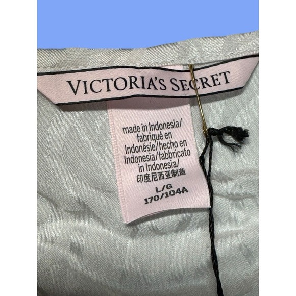 Victoria's Secret Satin Racerback Tank Top &‎ Bottom White Logo NWT  Size L /XL - Picture 9 of 13